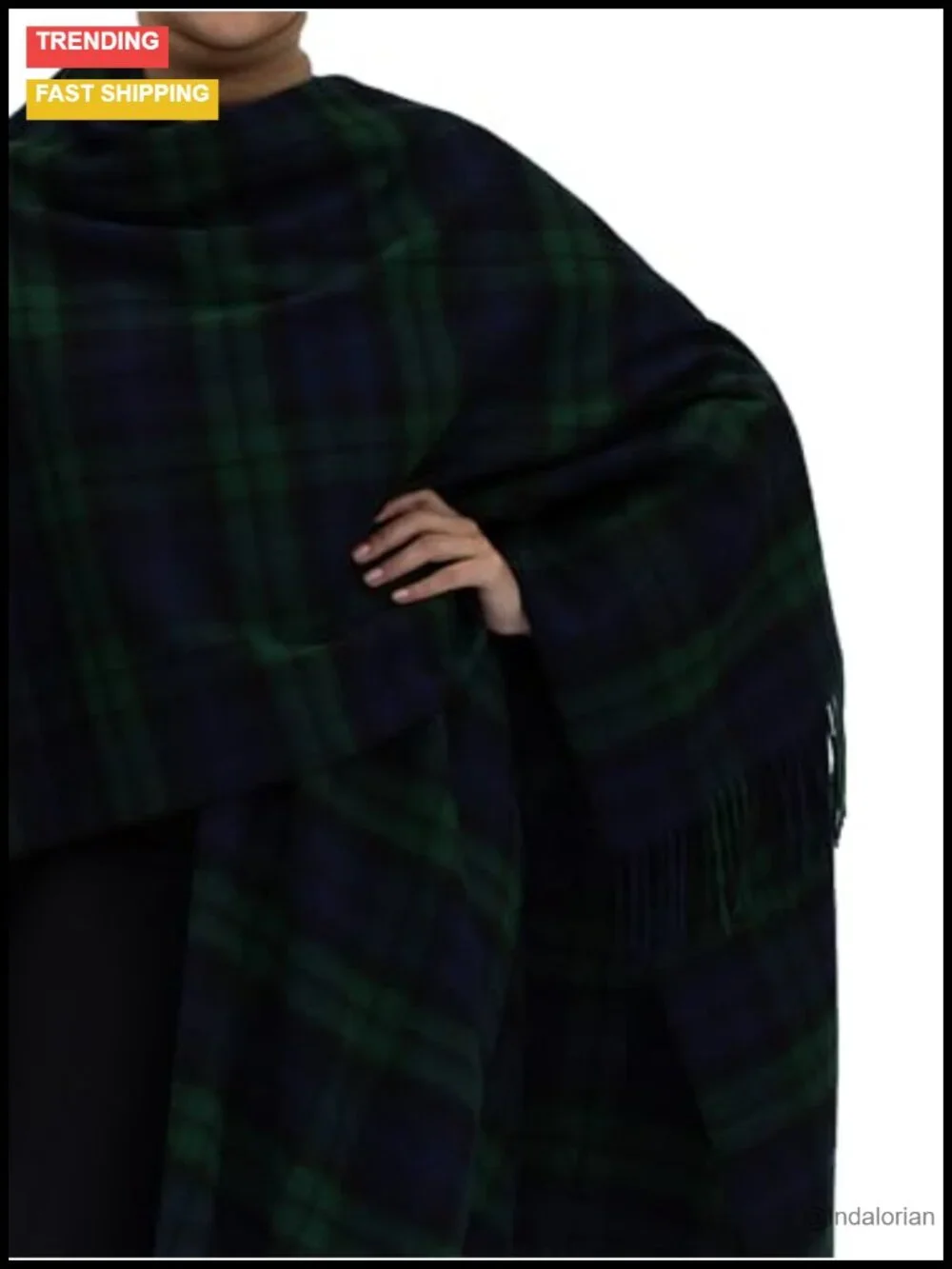 100% Lambswool Ruana Cape with Tassel Trim, Oversized Wrap, One Size